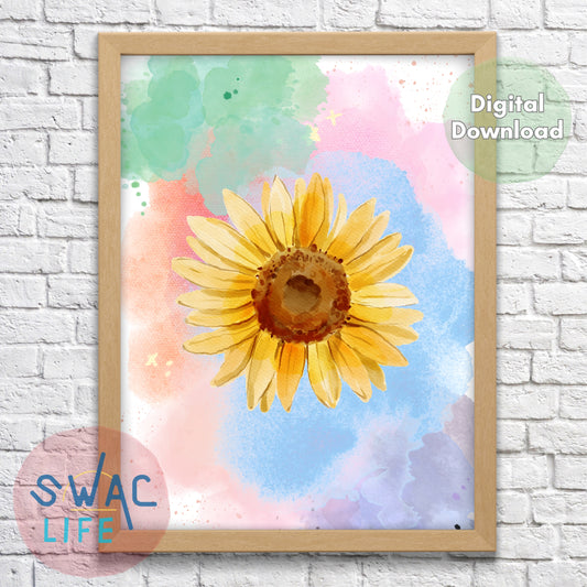 Sunflower Bliss | Watercolor Floral Art Print | Pastel Abstract Background