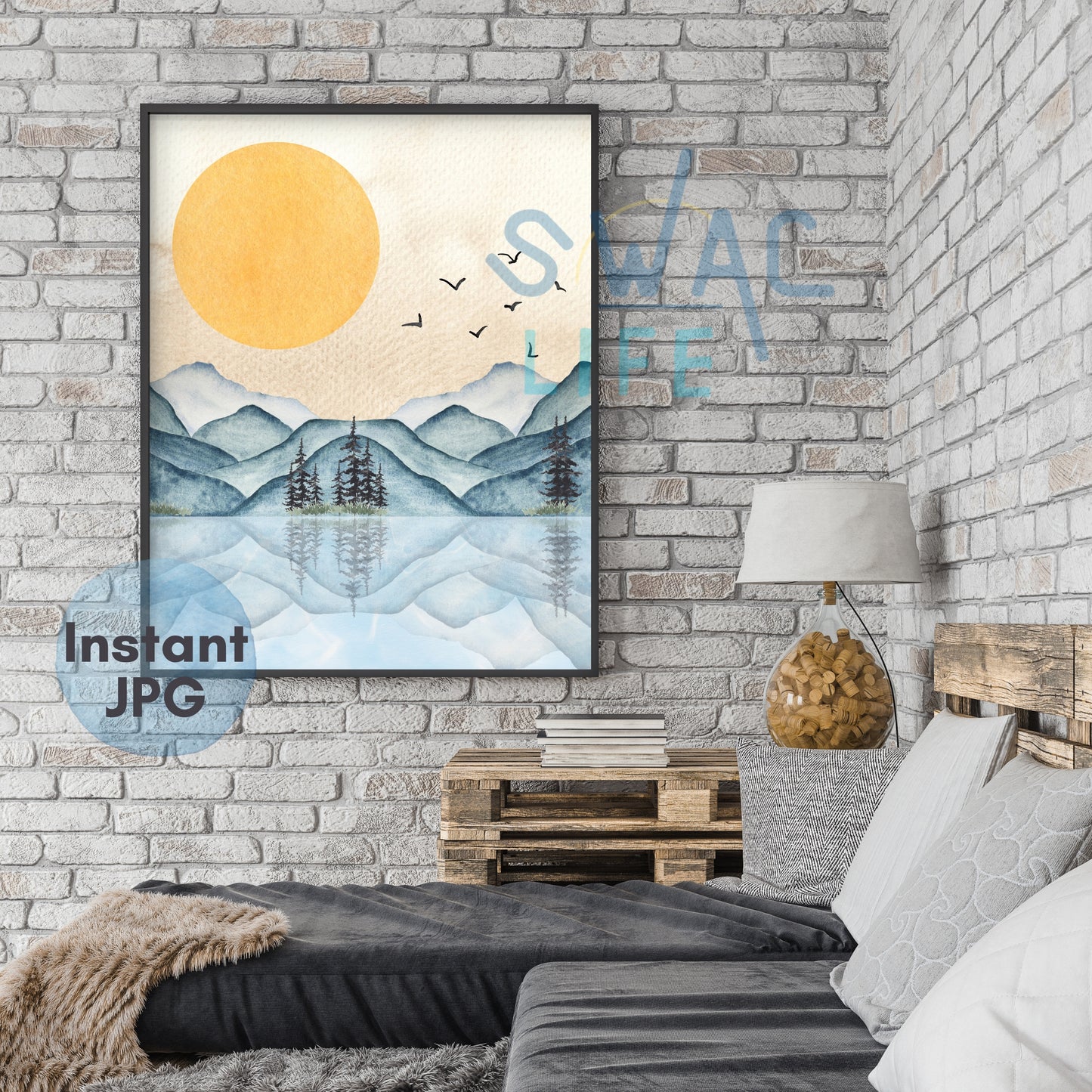 Watercolor Mountain Lake | Digital Download Art | Calming Wall Decor