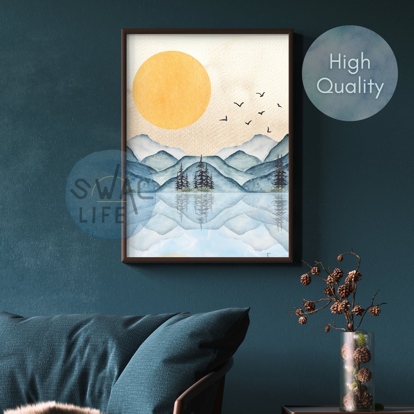 Watercolor Mountain Lake | Digital Download Art | Calming Wall Decor