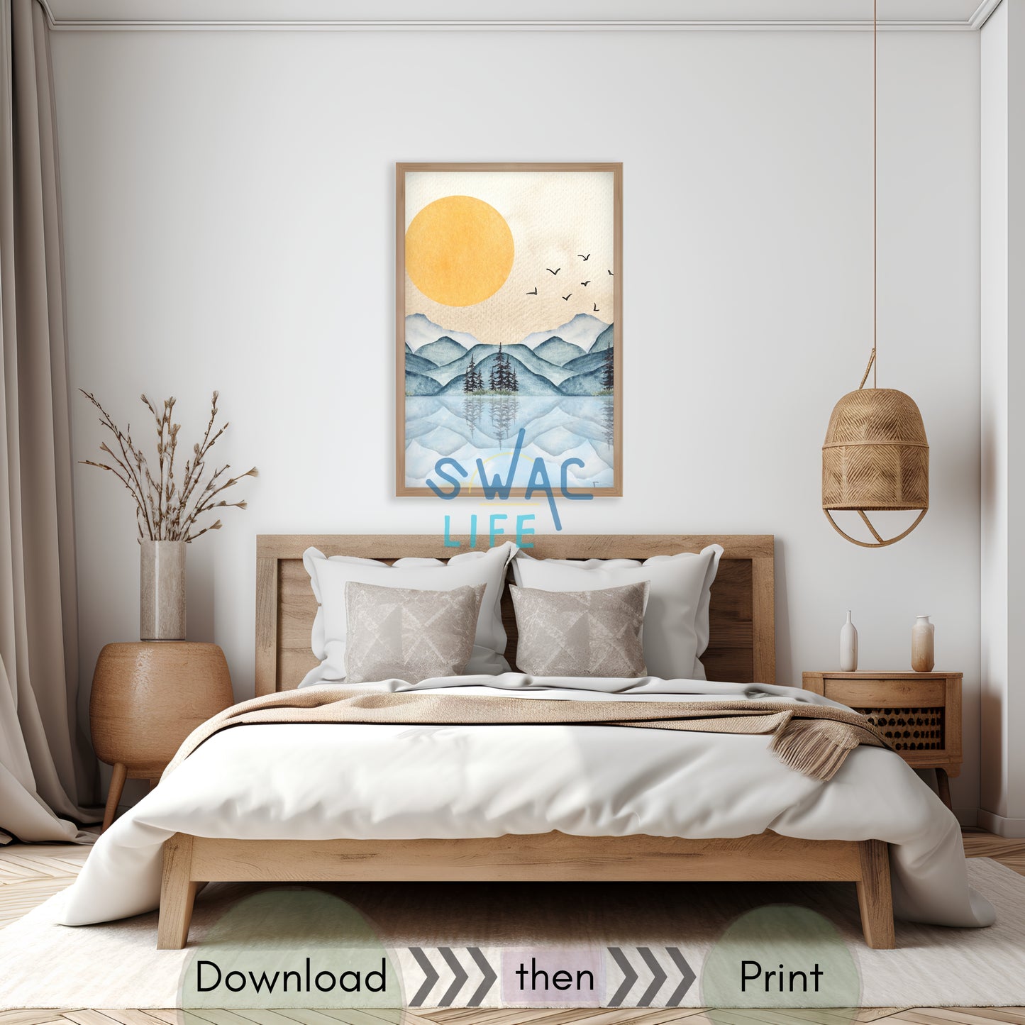 Watercolor Mountain Lake | Digital Download Art | Calming Wall Decor