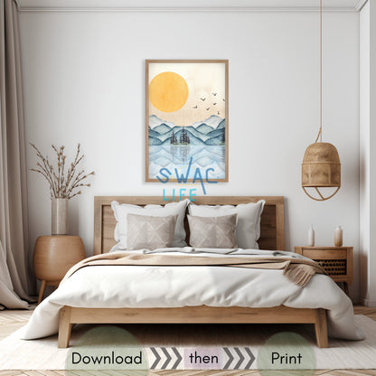 Watercolor Mountain Lake | Digital Download Art | Calming Wall Decor